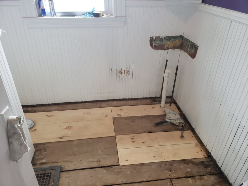 Bathroom flooring remodel and base flooring repairs